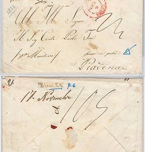 ITALIA REGNO - STORIA POSTALE  - BUSTA PREFILATELICA da PARMA a PIADENA 1838 !