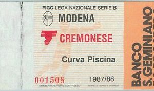 68490  - BIGLIETTO PARTITA CALCIO  Scudetto 1987-88 :  MODENA / Cremonese