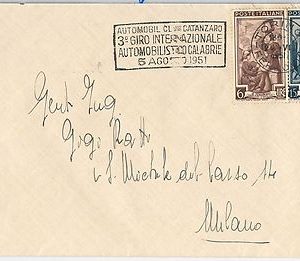 ITALIA storia postale - BUSTA - 3o giro automobilistico Calabrie: CATANZARO 1951