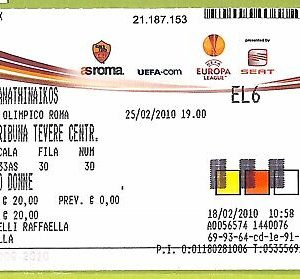 C1487- Vecchio BIGLIETTO PARTITA CALCIO 2010 PANATHINAIKOS FC VS AS ROMA