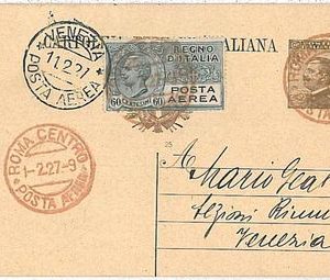 ITALIA storia postale INTERO - PRIMI VOLI - cat  LONGHI 1688 :  ROMA /  VENEZIA