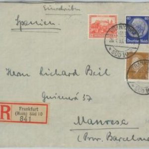 82020 - GERMANY  - POSTAL HISTORY - REGISTERED COVER to  SPAIN  1933