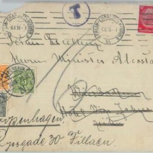 82017 - GERMANY - POSTAL HISTORY - COVER to AUSTRIA forwarded to DENMARK - TAXED