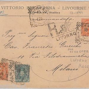 57069 - ITALIA REGNO - STORIA POSTALE :    BUSTA RACCOMANDATA  da  LIVORNO 1893
