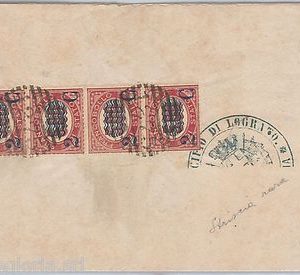 57074 -  REGNO - STORIA POSTALE: Sass 35 striscia da 4 su BUSTA da LOGRATO