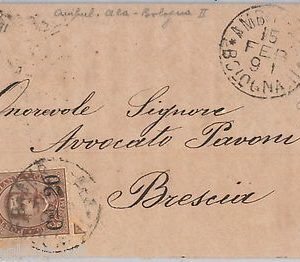 REGNO - STORIA POSTALE: Sass 57 su  BUSTA  - annullo AMBULANTE Ala BOLOGNA 1891