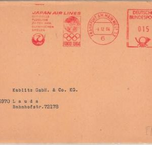 51127 - GERMANY - POSTAL HISTORY - Red Mechanical OLYMPIC Postmark TOKYO 1964