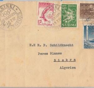 51123 - FINLAND - POSTAL HISTORY - 1952 Olympic Games FDC to ALGERIA Football