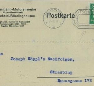 93180 - GERMANY - POSTAL HISTORY - PERFIN stamp on CARD: MM Cards transport 1925