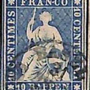 94991eE - SWITZERLAND - STAMP - Zumstein # 23 Green Thread  / Thick Paper USED
