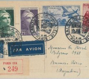 69931 - FRANCE - POSTAL HISTORY - REGISTERED Airmail Postcard to ARGENTINA 1946