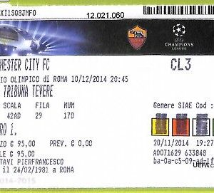 C1496- Vecchio BIGLIETTO PARTITA CALCIO 2014 ROMA VS MANCHESTER CITY