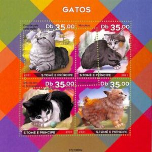 A9247 - S.TOME E PRINCIPE - ERROR MISPERF Stamp Sheet - 2021 - CATS