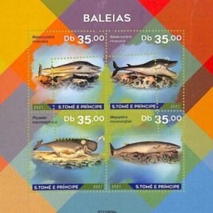 A9254 - S.TOME E PRINCIPE - ERROR MISPERF Stamp Sheet - 2021 Whales Marine Life
