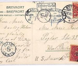 P0894 - DENMARK - Postal History - POSTCARD to USA Insufficient Franking TAXED