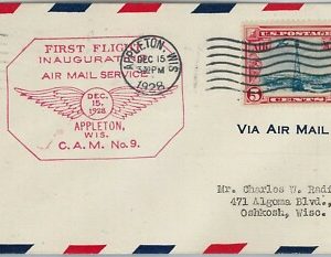 60131 - USA -  INAUGURATION Flight COVER: APPLETON, WIS  -  AMC: 9 W11 a ROSE!