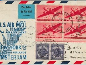 60168 - USA -  First Flight COVER: NEW YORK - AMSTERDAY with KLM  22.05.1945