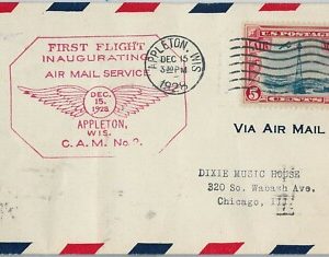 60133 - USA -  INAUGURATION Flight COVER: APPLETON, WIS  -  AMC: 9 E10   ROSE!