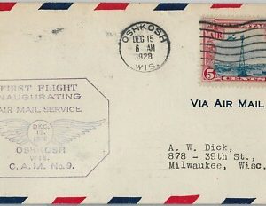 60140 - USA -  INAUGURATION Flight COVER: OSHKOSH, WIS  -  AMC: 9 W10