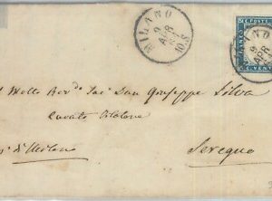 82373 -   SARDEGNA - STORIA POSTALE: Sass # 15Db su Busta da MILANO 1861