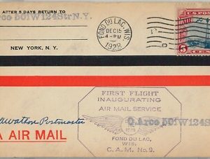 60128 - USA -  INAUGURATION Flight COVER: FOND du LAC, WIS  -  AMC: 9 E9