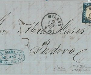 82375 -  SARDEGNA - STORIA POSTALE: Sass # 15C su Busta da MILANO 1860