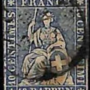 94993cC - SWITZERLAND - STAMP - Zumstein # 23 Green Thread  / Medium  Paper USED