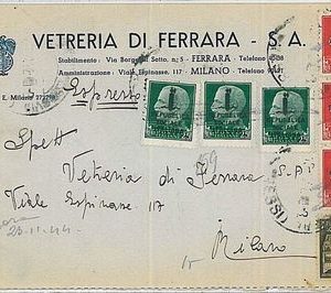 37812   RSI: Storia Postale - CARTOLINA pubblicitaria FERRARA - spedita ESPRESSO