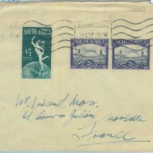 83433 -  SOUTH AFRICA  - POSTAL HISTORY -  COVER  to FRANCE  1951