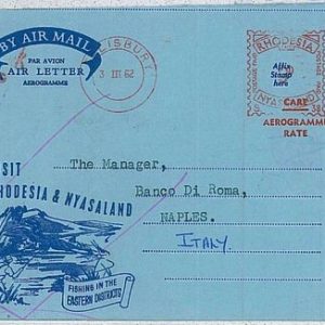 RHODESIA & NYASSALAND - Aerogramme : FISHING  eastern district - to ITALY 1962