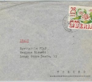 63105 -  LIBERIA  -  POSTAL HISTORY -  COVER to ITALY  1957 - FLOWERS