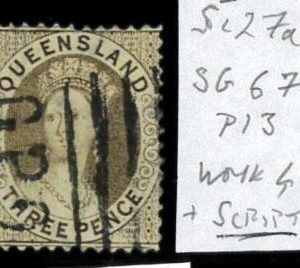 aa5619g - Australia QUEENSLAND - STAMP - SG # 67  Watermark 4 + SCRIPT  - USED
