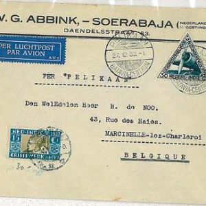 x0244 - DUTCH INDIES  - POSTAL HISTORY - 1st FLIGHT Cover to BELGIUM 1933 Mu #66
