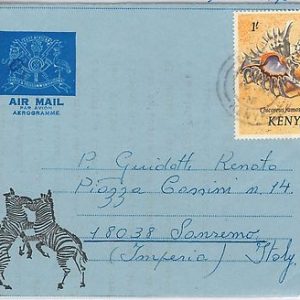 KENYA -  POSTAL HISTORY -  AEROGRAMME to ITALY -   SHELL / ZEBRA 1975