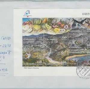 74016 - COLOMBIA - SOUVENIR SHEET on COVER to ITALY  1989 - ANIMALS fruits FISH