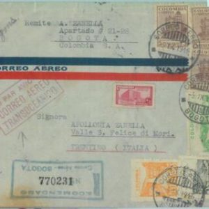 85992 - COLOMBIA - POSTAL HISTORY - Registered AIRMAIL COVER to ITALY 1945