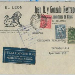 74425 - COLOMBIA - POSTAL HISTORY - rare OLYMPIC EXPOSITION label on COVER 1932