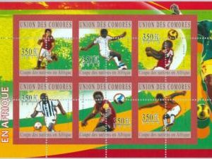 A0380 - COMORES, ERROR, MISPERF, Miniature sheet: 2010, Football, Soccer, Africa