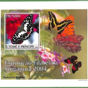 A0547 - S. TOME' & PRINCIPE -  ERROR  MISSPERF SHEET -  Butterflies  2004