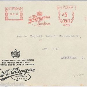 THE NETHERLANDS  -  MECHANICAL POSTMARK on COVER FRONT 1939 - GASTRONOMY sweets