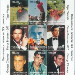 M1945 - TURKMENISTAN, MINIATURE SHEET: Tiger Woods, G. Clooney, Pierce Brosnan