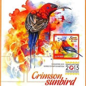 A6830 - SIERRA LEONE, Error, 2015, MISSPERF SOUVENIRBLATT: Crimson sunbirds, Bi