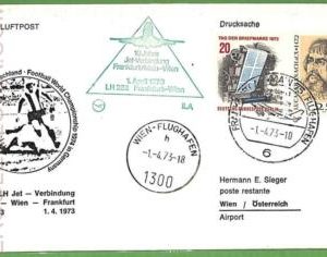 af3627 - GERMANY - Postal History - Special Event FLIGHT COVER  1973   FOOTBALL