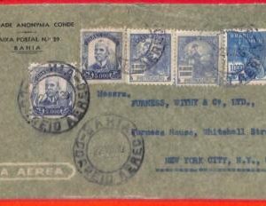 aa3588 - BRAZIL - POSTAL HISTORY -  15,000 Rs on AIRMAIL COVER to the USA 1939