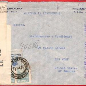 aa3600  - BRAZIL - POSTAL HISTORY -  CENSORED  COVER to the USA 1943
