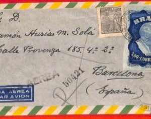 aa3601 - BRAZIL - POSTAL HISTORY -  Registered  AIRMAIL  COVER to  SPAIN 1949