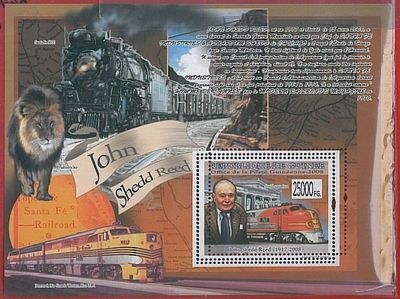 FRENCH GUINEA - ERROR, 2008 MISPERF SHEET: TRAINS, John Shedd Reed, Lions