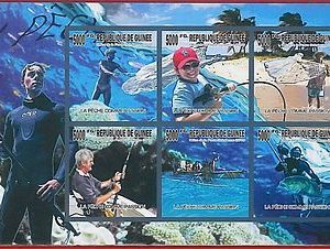 FRENCH GUINEA - ERROR, 2010 IMPERF SHEET: FISHING, Marine Fauna, Sports, Boats