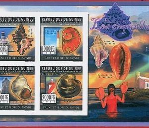 FRENCH GUINEA - ERROR, 2011 IMPERF SHEET: SHELLS, Fauna and Flora, light houses