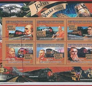 FRENCH GUINEA - ERROR, 2008 MISPERF SHEET: TRAINS, John Shedd Reed, Fauna